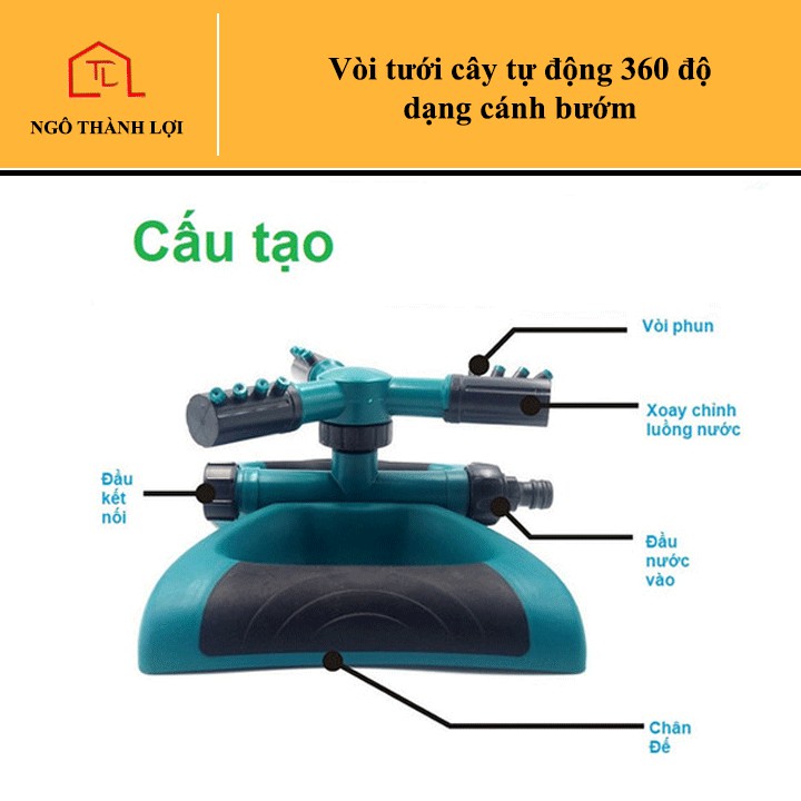 Vòi tưới cây tự động 360 độ dạng cánh bướm / dạng tròn tưới cỏ, phun mưa làm mát mái tôn, tưới bảo dưỡng bê tông