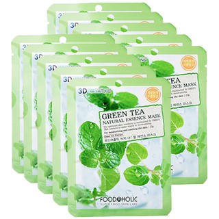 Bộ 10 gói mặt nạ 3D Trà Xanh Green Tea Natural Essence Mask Foodaholic (23mlx10miếng)
