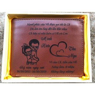 Ví Khắc Theo Yêu Cầu. Da Bò Nguyên Miếng Cao Cấp + Tặng Vòng Tay Uyên Ương
