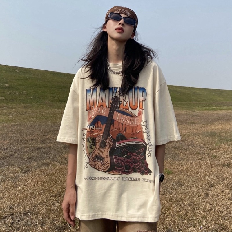 Áo phông GUITAR màu nâu phong cách VINTAGE