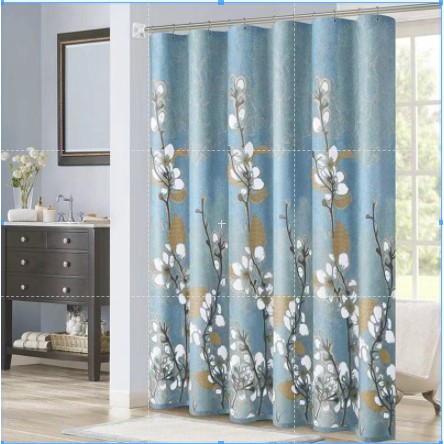 Rèm phòng tắm / Rèm cửa sổ hoa đào trắng màu xanh đậm 180cm x 180cm