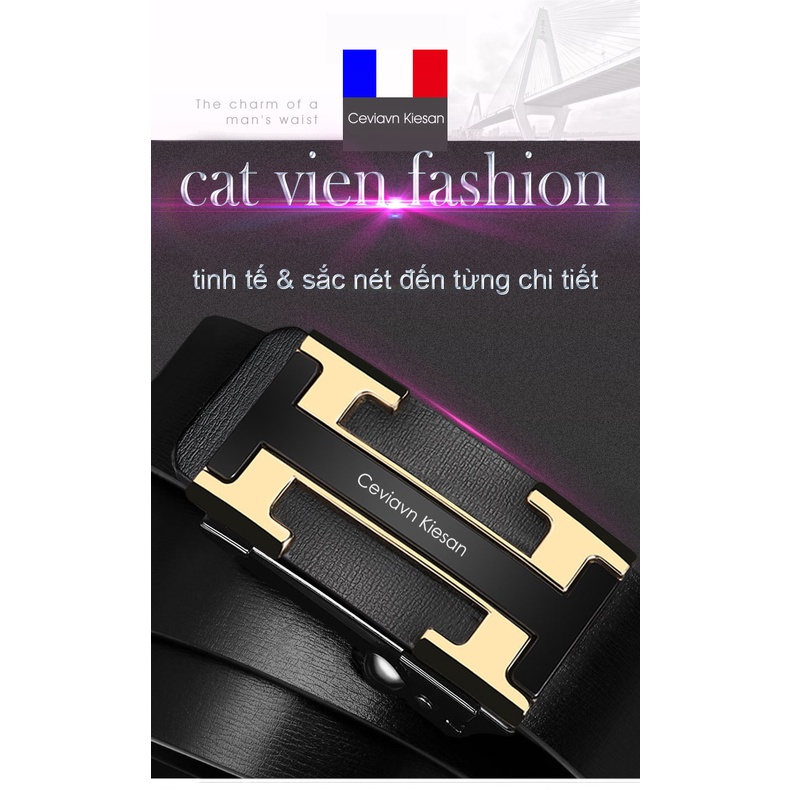 Thắt Lưng Nam Cieviavn Kiesan 3.3cm Khóa Tự Động Cao Cấp Dây Nịt Nam Da Bò 100% Chính Hãng  Mạ Vàng Bạc Nam Tính