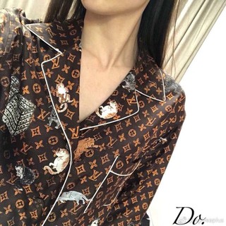 Bộ Pijama lụa LV nâu Quảng Châu