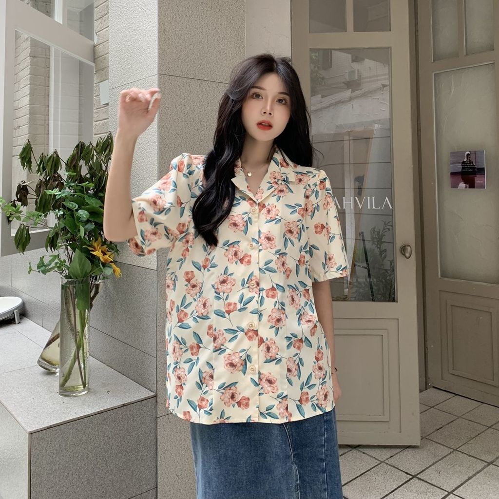 Áo Sơ Mi Tay Ngắn Họa Tiết Hoa Phong Cách Retro Thời Trang Cho Nữ