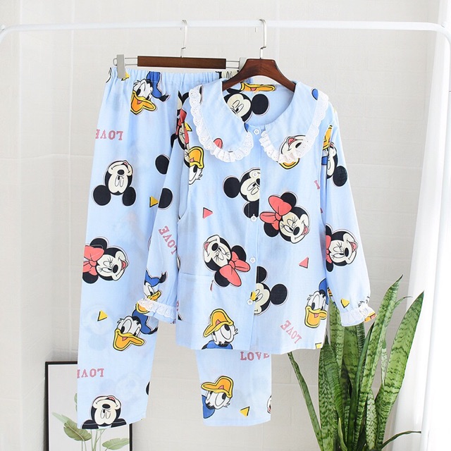 Đồ Bộ Sau Sinh Cho Con Bú| Đồ Bộ Bầu| Chất Xô Nhật| Tay Dài Quần Dài Hoạ Tiết Vịt &amp; Mickey