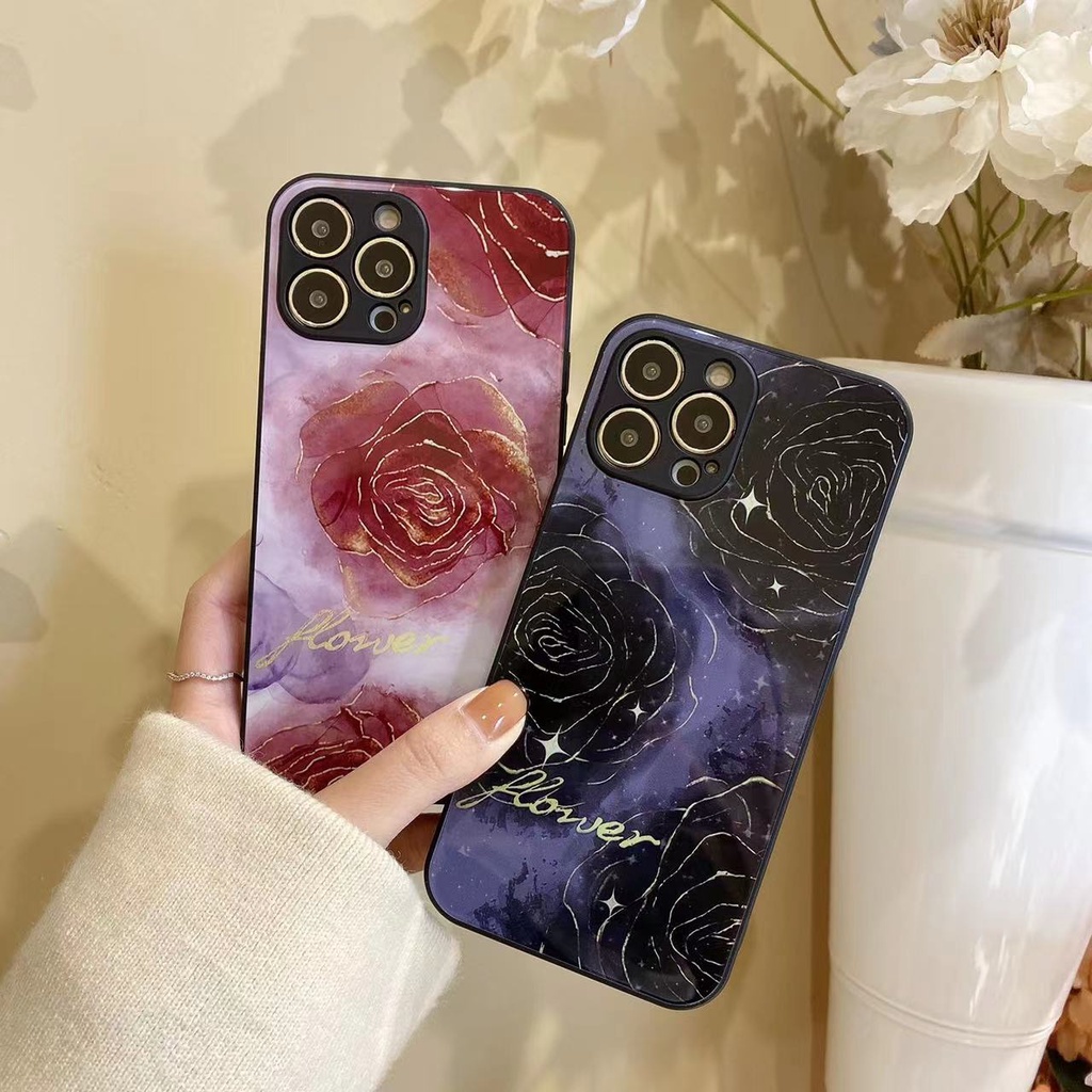 Ốp Điện Thoại Mặt Kính Mạ Điện Hình Hoa Hồng Cho iPhone7/8P Iphonex/xs/xr/Xsmax/11/11pro/11Promax Iphone12/13/12/13pro12/13promax
