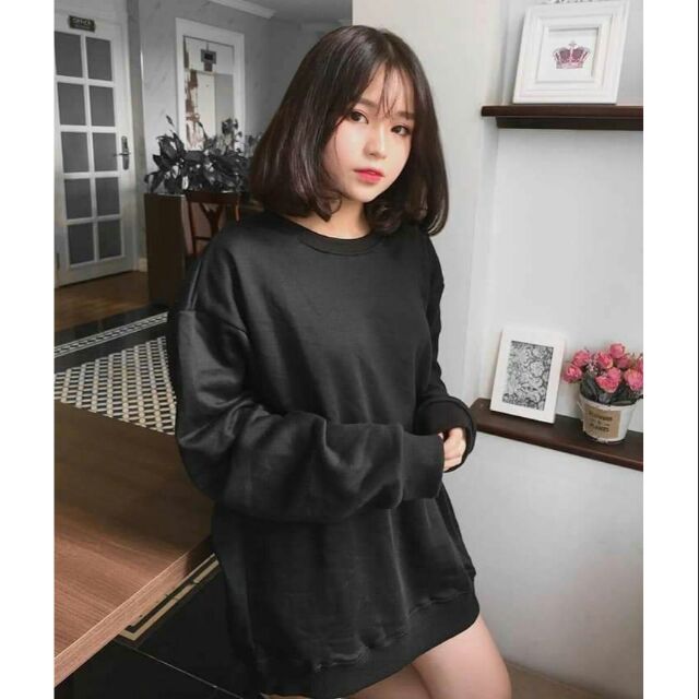Sweater trơn đen basic unisex - hàng cao cấp