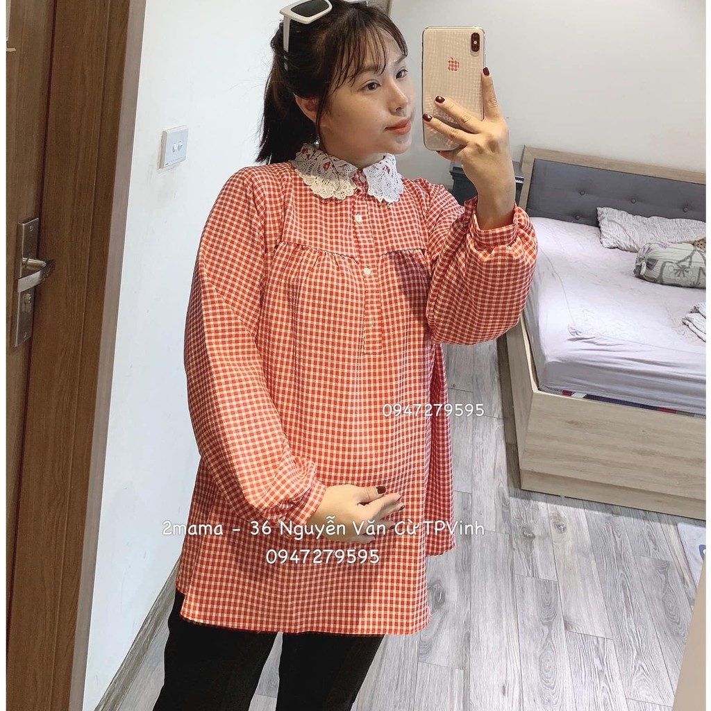Áo sơ mi bầu dài tay mùa THU ĐÔNG cổ ren siêu hot bigsize- 𝐀𝐁𝟐𝟔