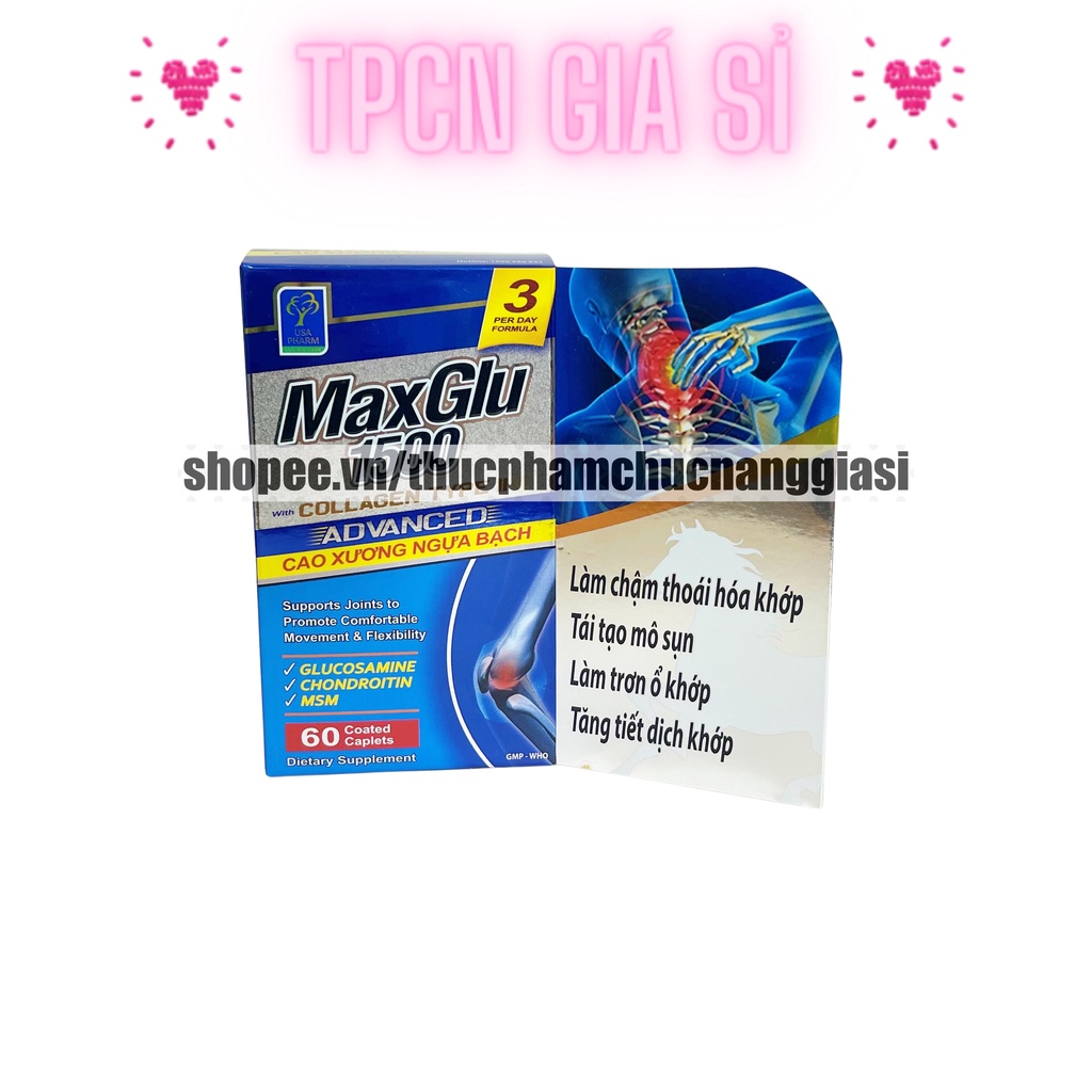 Viên uống MAXGLU 1500 bổ xung glucosamine hỗ trợ xương khớp – Hộp 60 viên