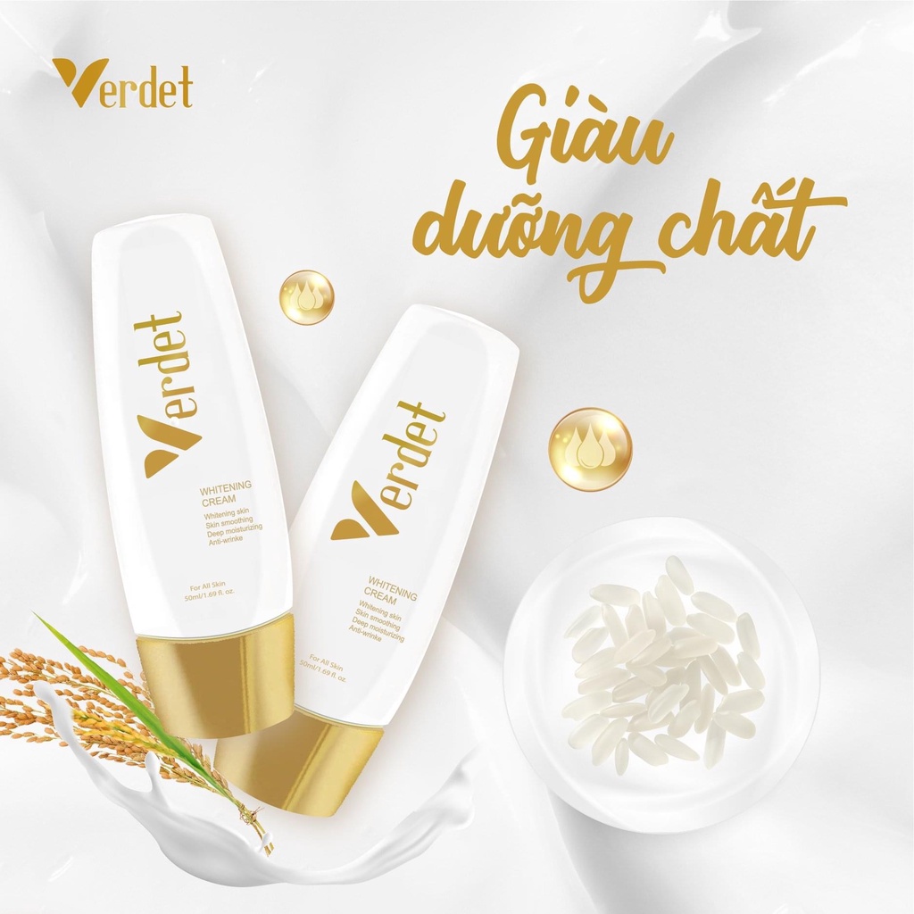 Kem Tươi Verdet: VERDET WHITENING CREAM MADE IN KOREA, Bật tông rõ rệt, cho mọi loại da