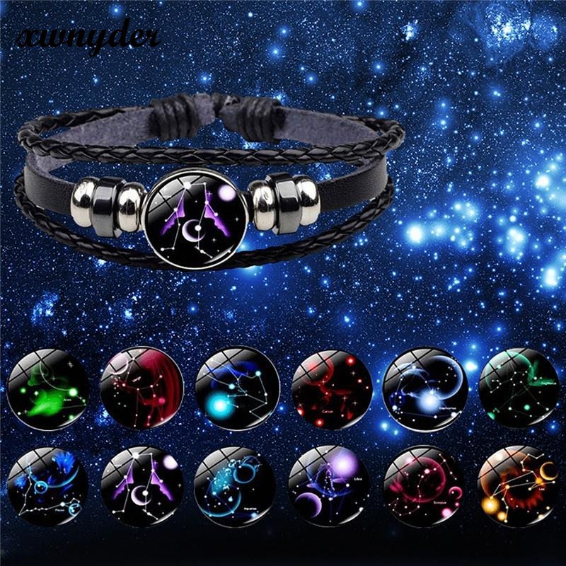 12 Zodiac Signs Constellation Luminous Magnetic Couple Bracelet Friendship Trio Bracelet For Woman Men Adjustable Rope Charm Lover Jewelry Gifts XWNYDER
