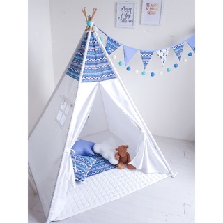 Lều vải cọc gỗ cho bé - mẫu thổ cẩm - vải cotton 100% canvas gỗ tự nhiên, lều vải Thiên Ý