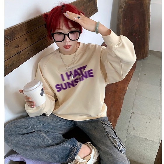 Áo Sweater Chữ Tím Sunshine PEONYB Unisex  🌸 Nỉ form rộng tay bồng cá tính đường phố vintage hàn quốc đẹp 🌸
