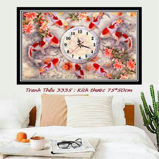 ⚡SIÊU SALE⚡ Tranh Thêu Chữ Thập Đồng Hồ Cửu Ngư Quần Hội - Tranh Thêu 3D LV3335