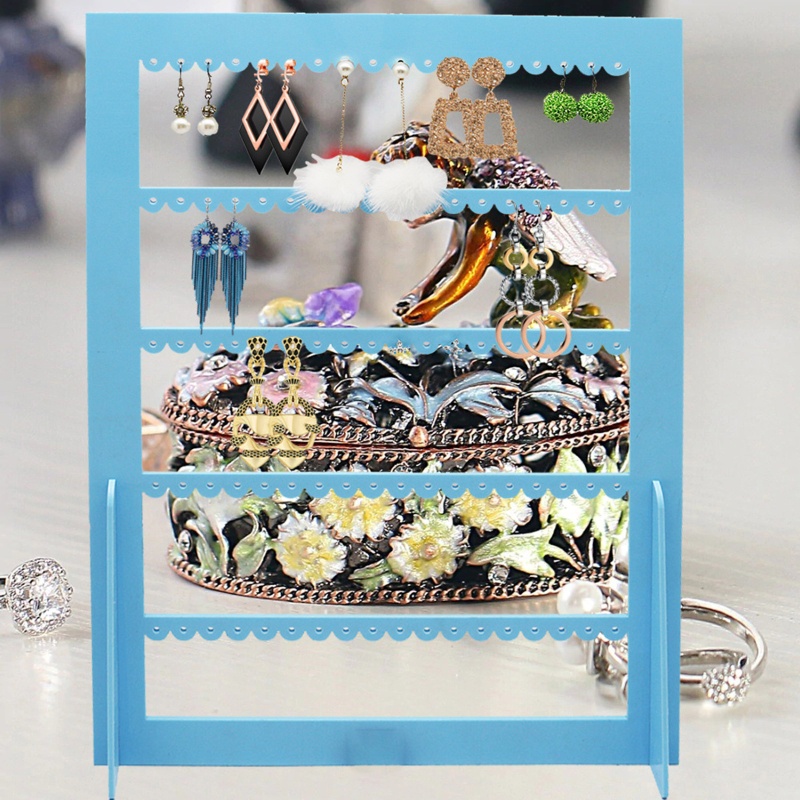 Giá Đỡ Trưng Bày Trang Sức Bằng Acrylic Màu Xanh Dương Hình Chữ Nhật