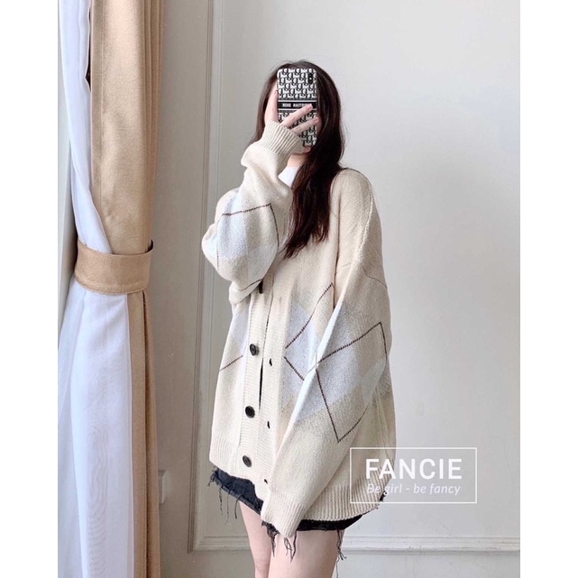 Áo khoác len nữ  Cardigan Dệt Kim Tay Dài Cổ Chữ V Họa Tiết Hình Thoi Phong Cách Hàn Quốc form rộng sẵn xanh | BigBuy360 - bigbuy360.vn