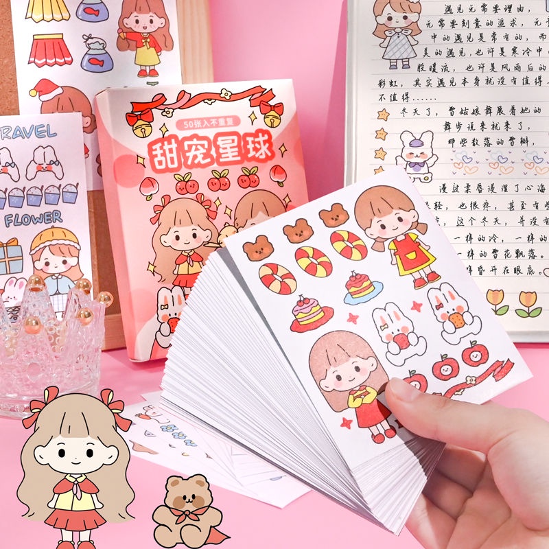 【Well 11】Sicker Cute Sitker Trang Trí Sổ Tay Sticker Decor Set 50 Miếng Dán Trang Trí Sổ Tay/Laptop/Điện Thoại Cỡ Nhỏ Xinh Xắn hộp sticker