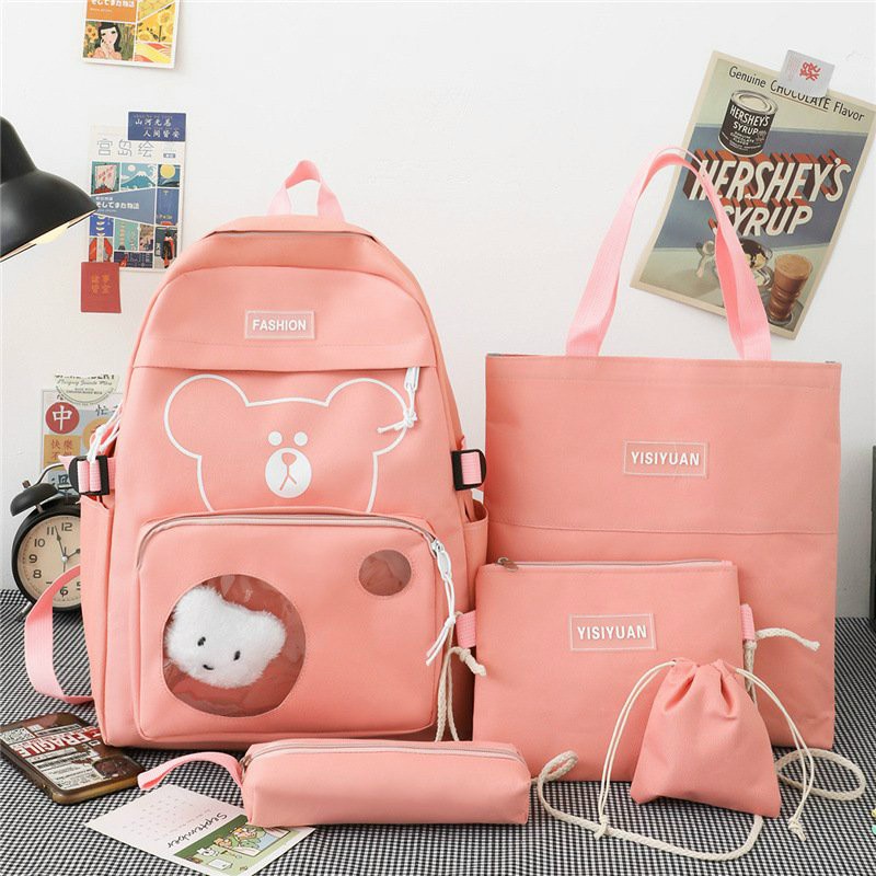 Balo combo 4 món , set balo đi học học sinh sinh viên laptop Ulzzang cute nữ gấu Paupau cute
