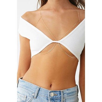 Dây chuyền đeo cơ thể, vòng đeo ngực dạng xích bằng kim loại đính đá lấp lánh trang trí bikini phong cách sexy quyến rũ