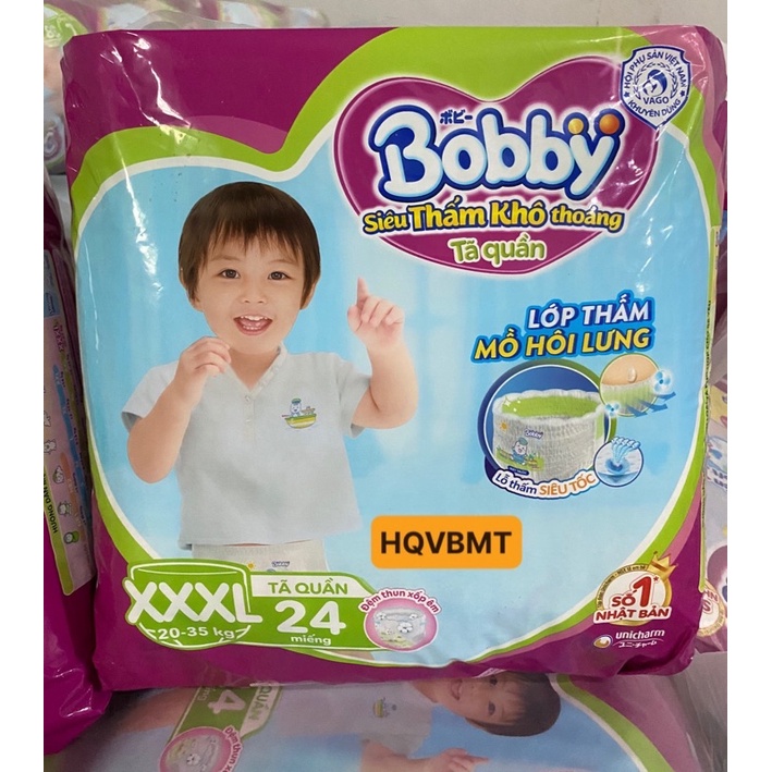 Combo 4 gói Tã Quần Bobby Đệm Thấm Lưng Mồ Hôi size XXXL24 miếng cho bé 20-35kg