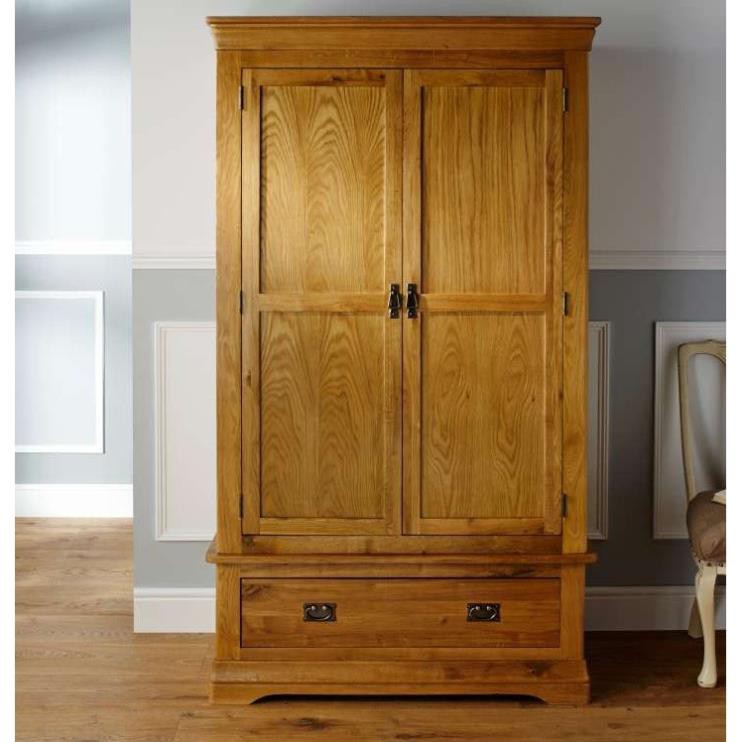 Tủ áo gỗ sồi Mỹ 2 buồng 1 ngăn kéo