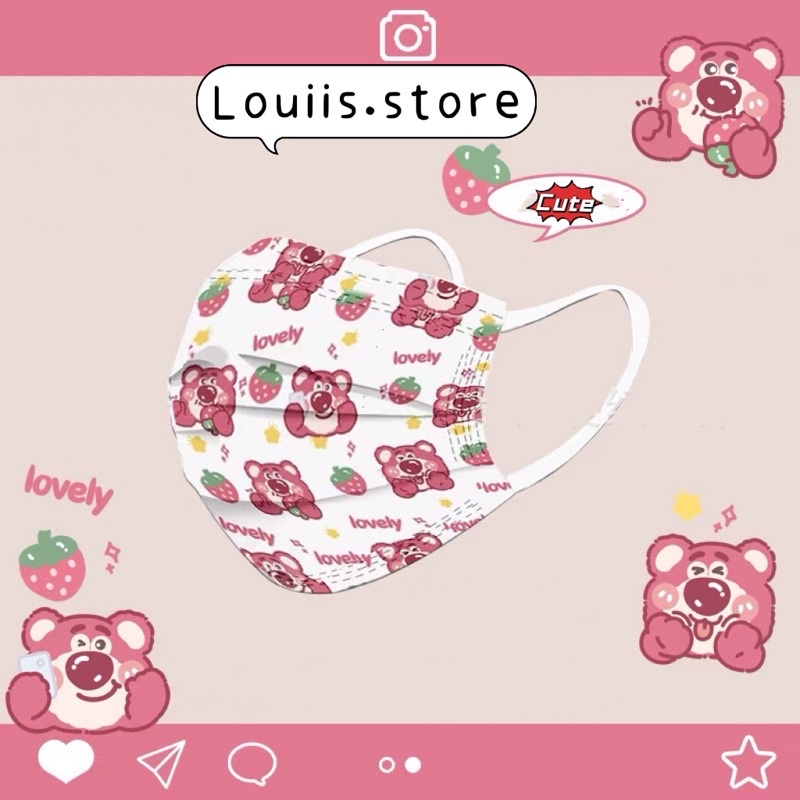 Khẩu trang hoạt hình dễ thương, in hình gấu cute