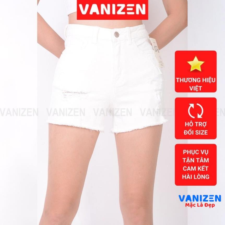 Quần short jean nữ ngắn đẹp lưng cao cạp cao gấu tua rua rách đen trắng hàng hiệu cao cấp mã 4420 VANIZEN *