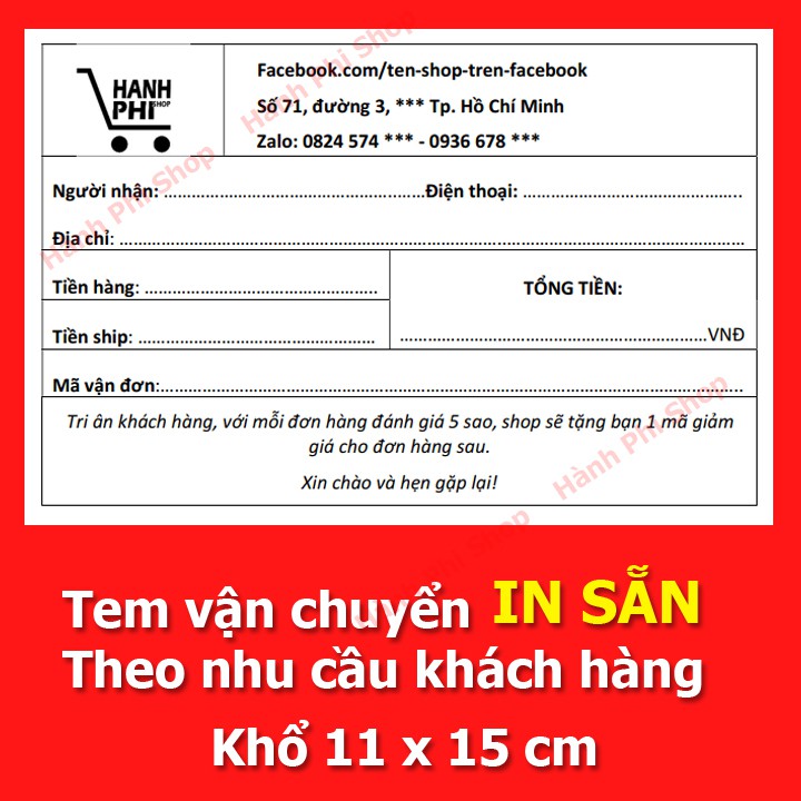 100 Tem Vận Chuyển In Sẵn Theo Nhu Cầu Khách Hàng Khổ Decal 10 x 15 cm