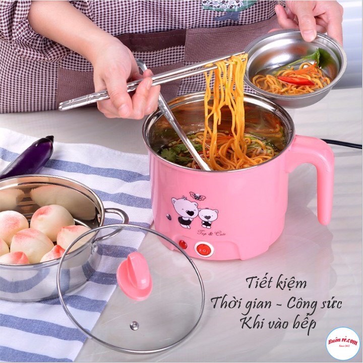 Nồi cơm mini Ca nấu mì 18cm Gọn nhẹ, 2 nấc nhiệt tặng vỉ