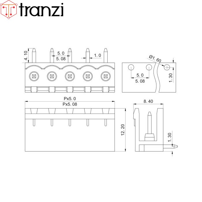 Cầu đấu 5.08mm đực cong cái cong EX2EDG 3P - túi 5 cái