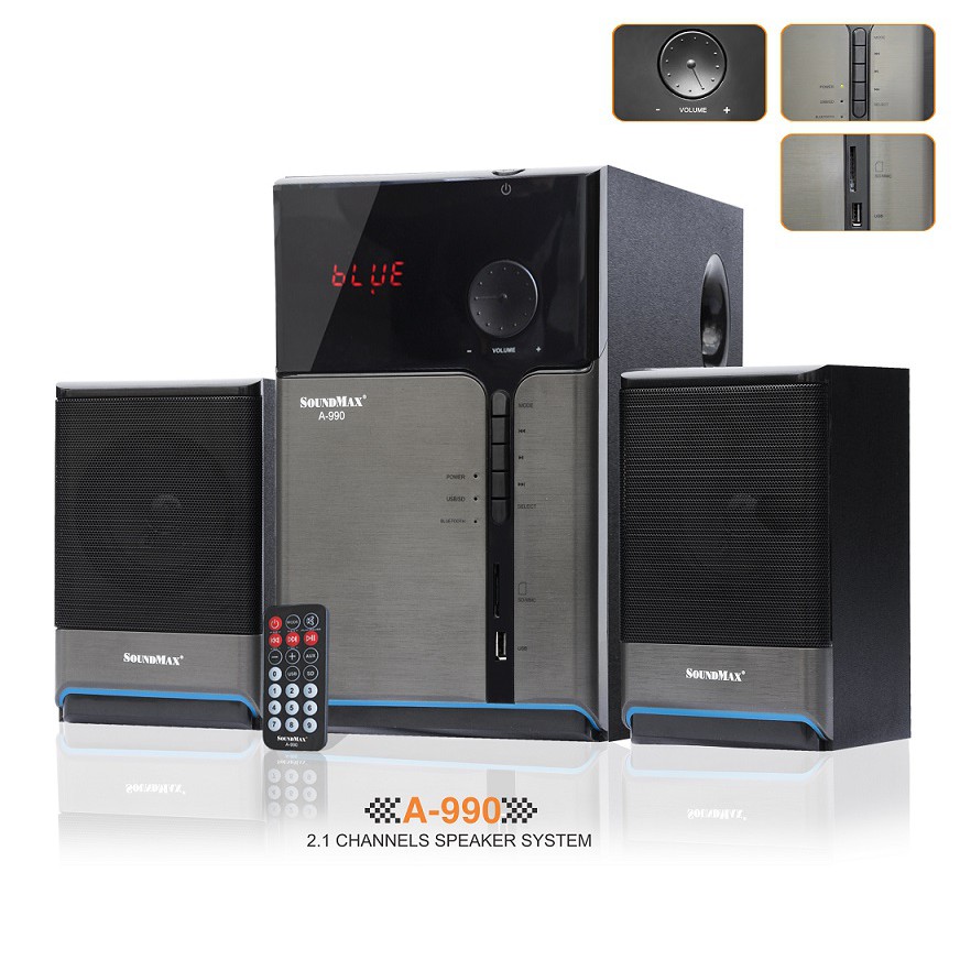 Loa Soundmax A990 (2.1) 50W Bluetooth, USB, Thẻ nhớ, Remote-Hàng Chính Hãng