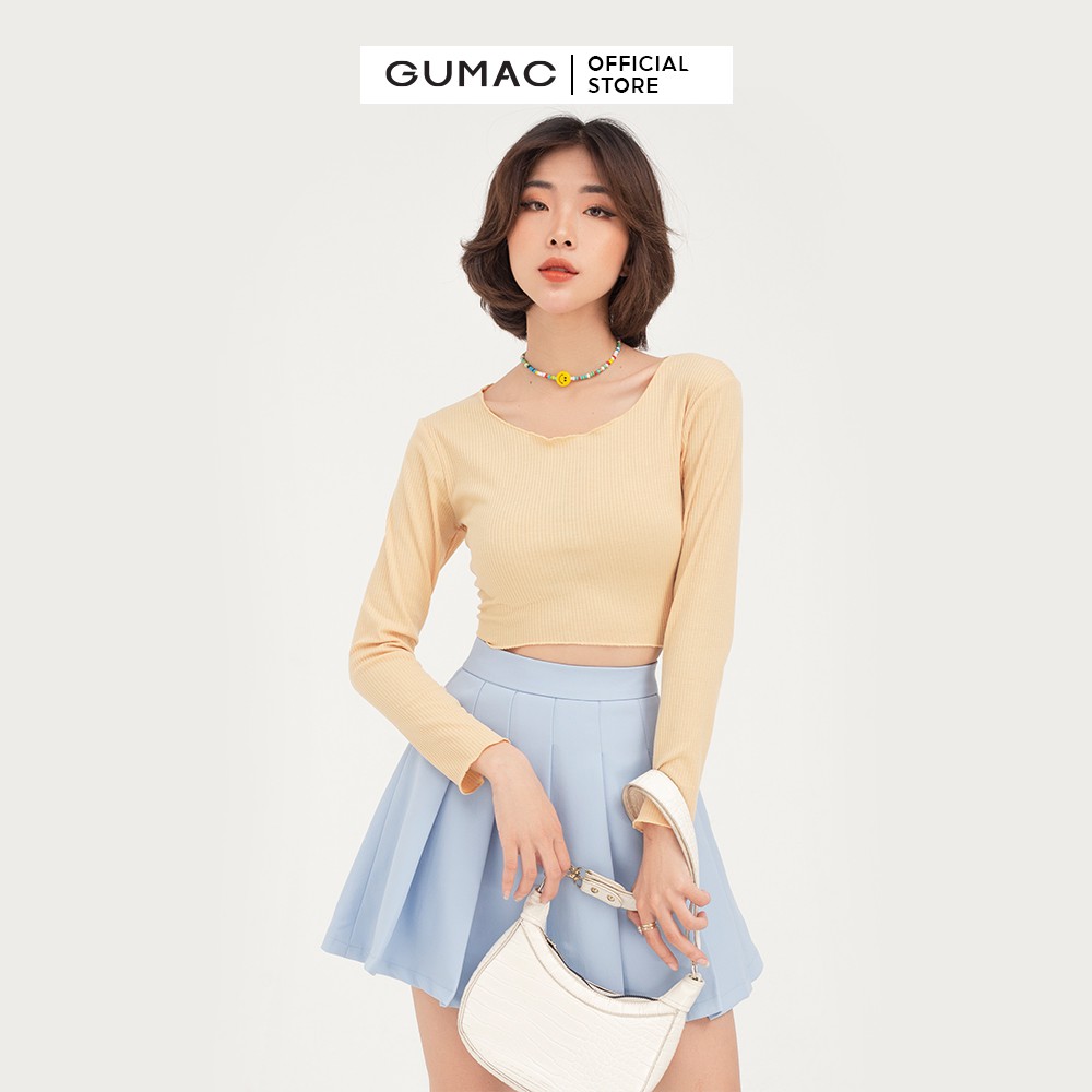 [Mã WABRGU100 giảm 15% đơn 249K tối đa 100k] Áo thun nữ croptop GUMAC màu be, thiết kế năng động cá tính mới ATB468 | BigBuy360 - bigbuy360.vn