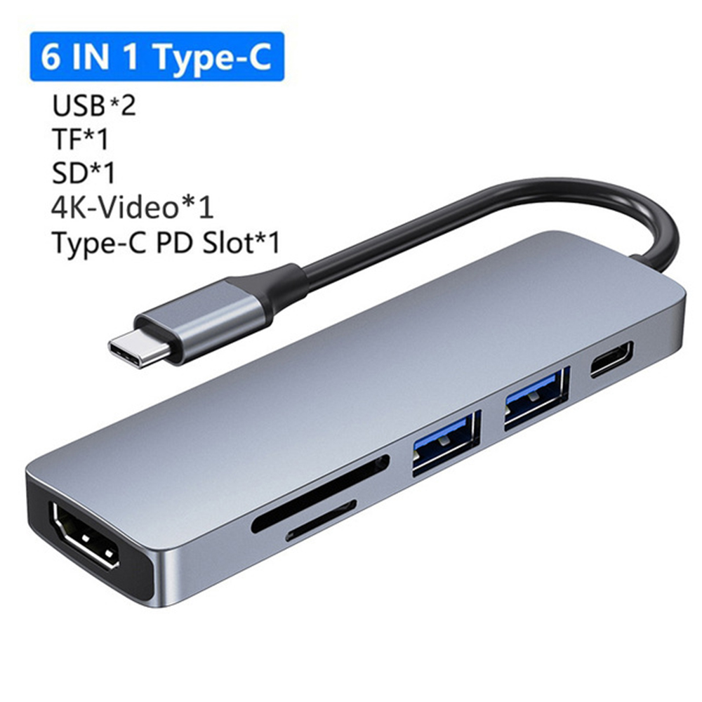 Hub chuyển đổi USB 3.0 kép hỗ trợ đọc thẻ nhớ TF/ SD 6 trong 1 4K HDMI đa năng dành cho notebook