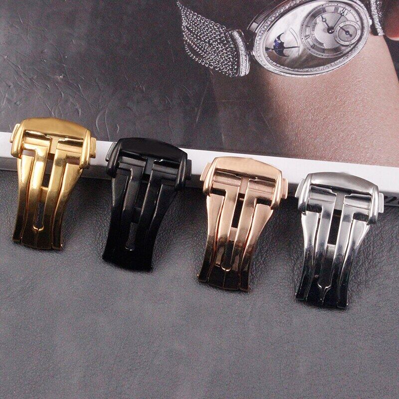 Đồng hồ triển khai bằng thép không gỉ YIFILM 16mm 18mm 20mm 316L Khóa bướm cho dây đeo bằng da Omega Dây cao su màu đen Bạc vàng thép gấp Phụ kiện