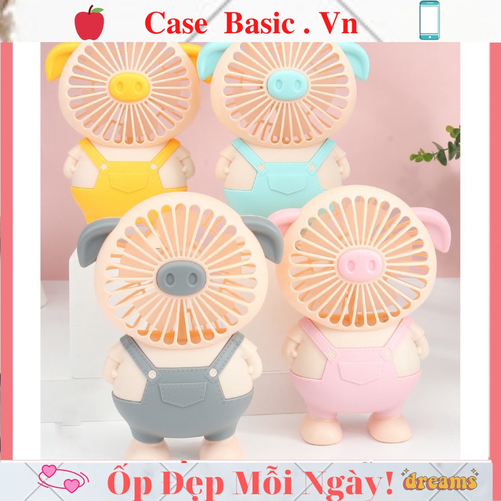 Quạt mini cầm tay 5 Cánh Hình heo - Quạt Heo - Quạt lợn tíchđiện để bàn dễ thương Full  bộ cáp sạc  + pin