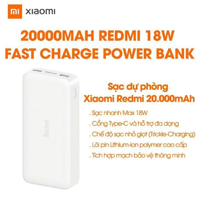 Pin sạc dự phòng Xiaomi Redmi 10000mah + 20000mAh 18W chính hãng DGW