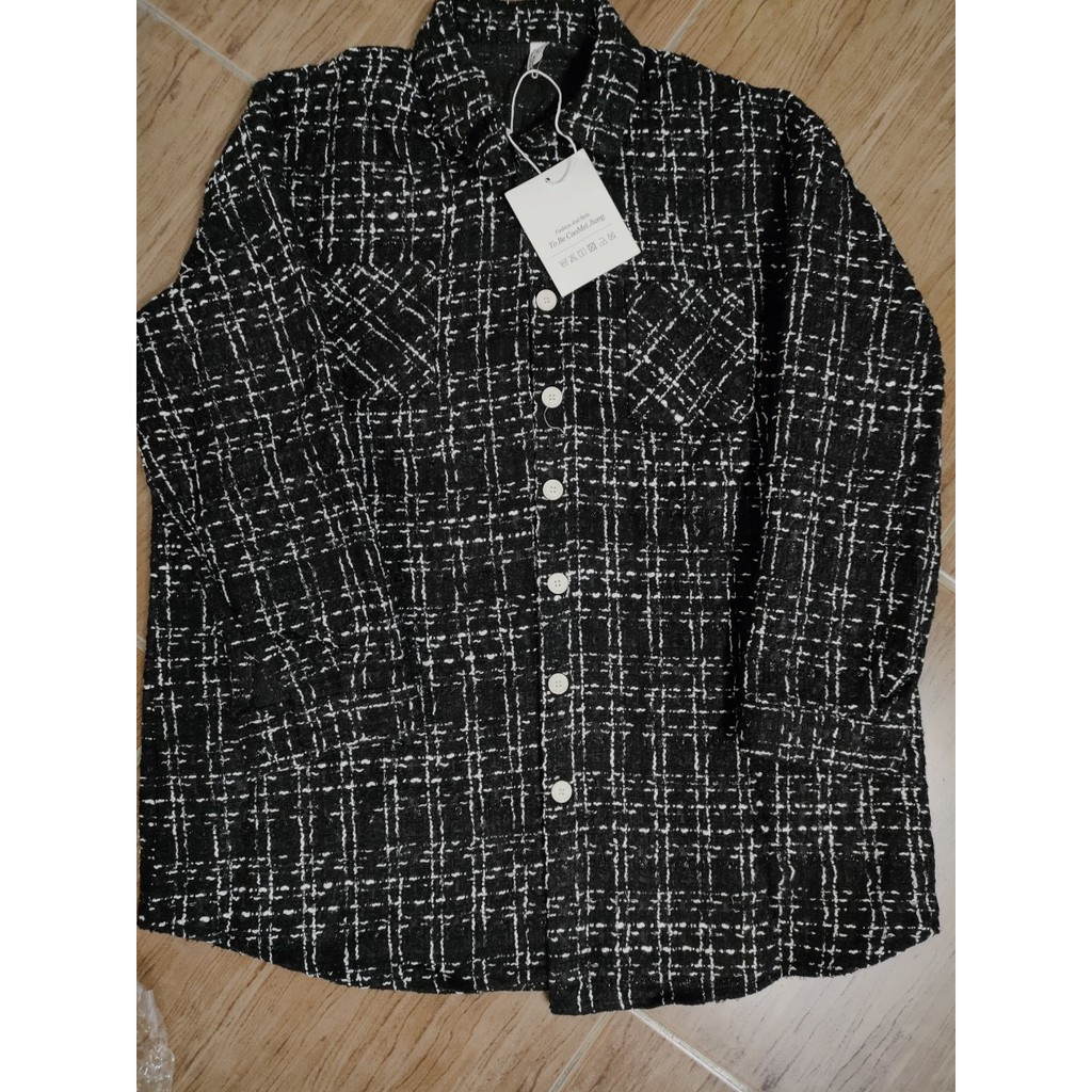 Sẵn Khuy đen-MẢnh thật 6 hình cuối-HC278.Áo khoác sơ mi Tweed sang chảnh thời trang Hàn Quốc