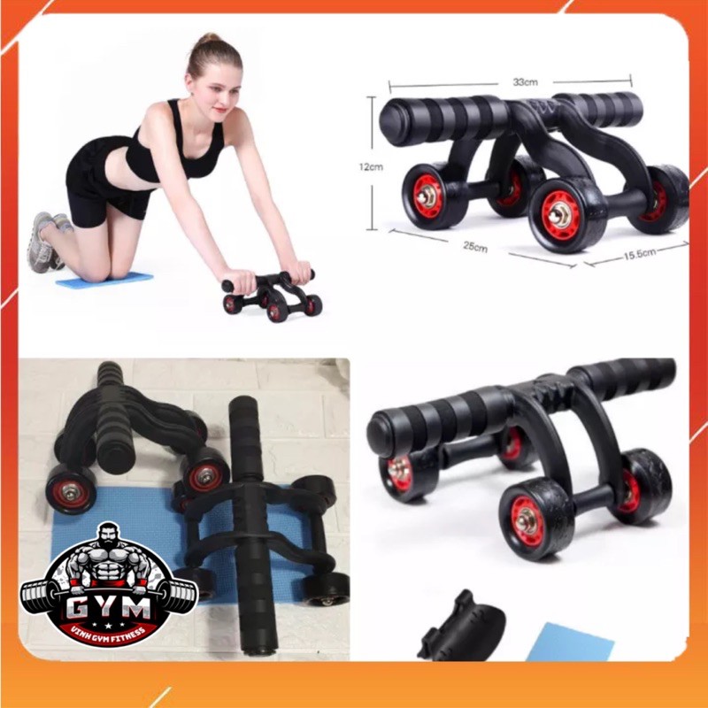 Con lăn tập bụng gym 4 bánh tặng miếng thảm  con lăn tập cơ bụng dùng cho cả vđv chuyên nghiệp CLB-1289