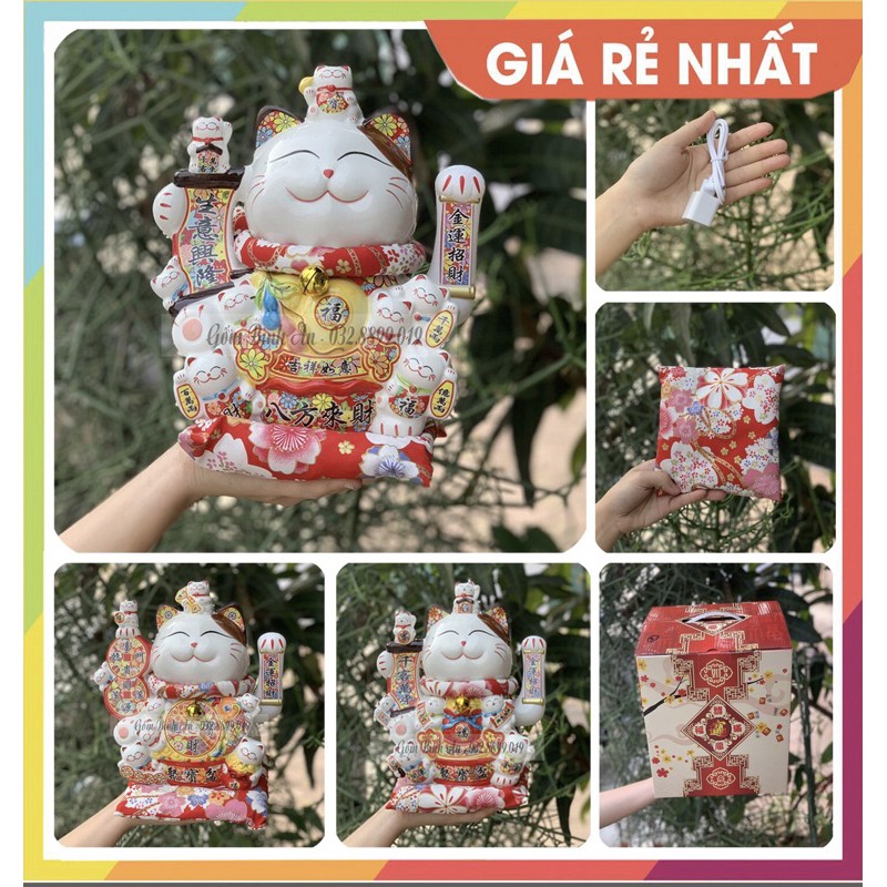MÈO THẦN TÀI KHAI VẬN PHÁT TÀI vẫy tay, gốm sứ cao cấp - chiêu tài, dùng pin hoặc dùng điện chất lượng!