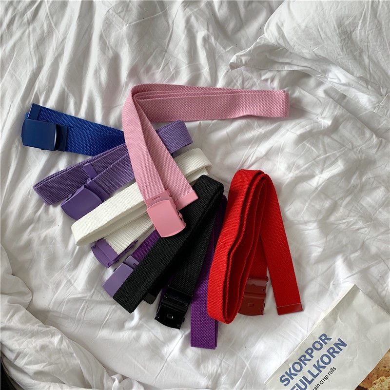 Thắt lưng canvas màu trơn có khóa thời trang nam nữ