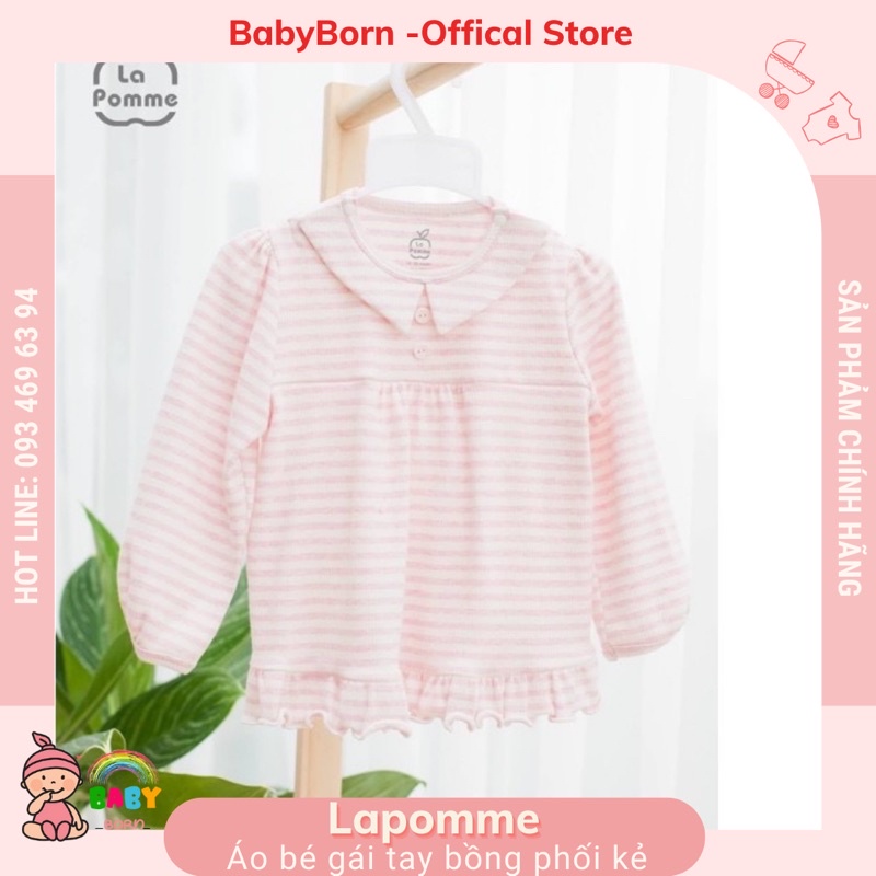 Áo bé gái tay bồng Lapomme họa tiết kẻ xinh xắn
