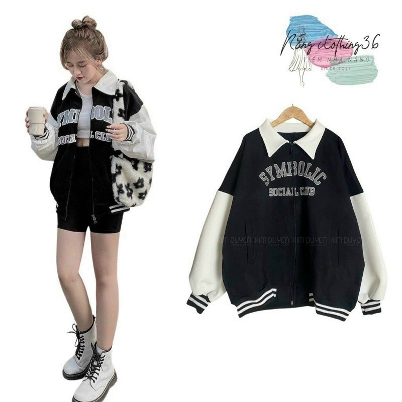 Áo Khoác Nhung 2 Lớp Lót Dù Cổ Bẻ Thêu Chữ Sịn Sò Form Rộng Mặc Thoáng Mát NEW UNISEX