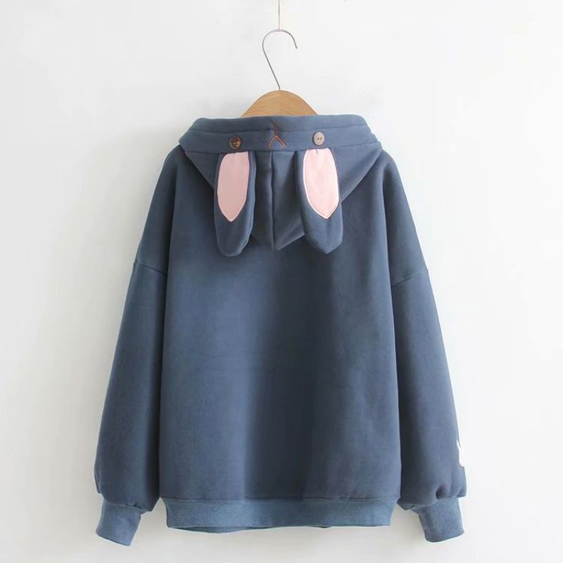 Áo hoodie tay dài có nón hình tai thỏ dễ thương dành cho nữ
