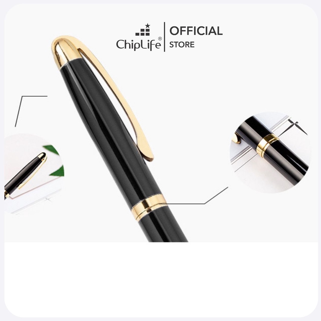 Bút ký doanh nhân CHIPLIFE P032 khắc tên - ngòi 0.5mm mực xanh đen viền vàng