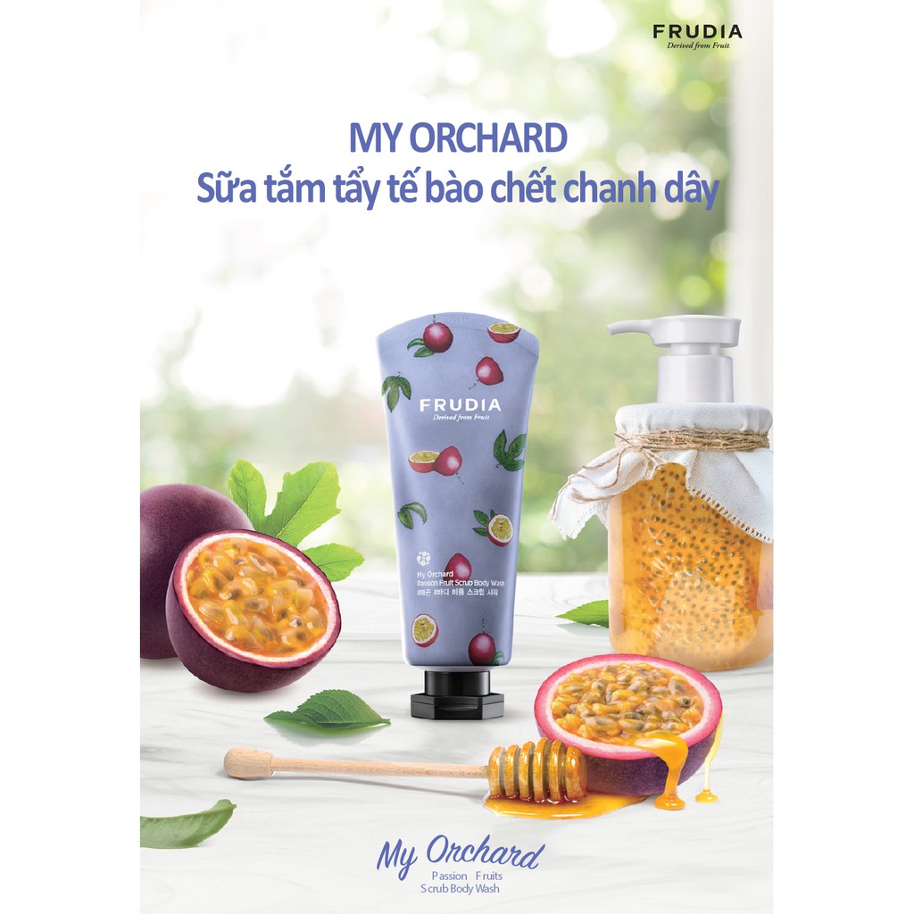 [Tặng 88k]Sữa Tắm Tẩy Tế Bào Chết Hương Chanh Dây Frudia My Orchard Passion Fruit Scrub Body Wash 200ml