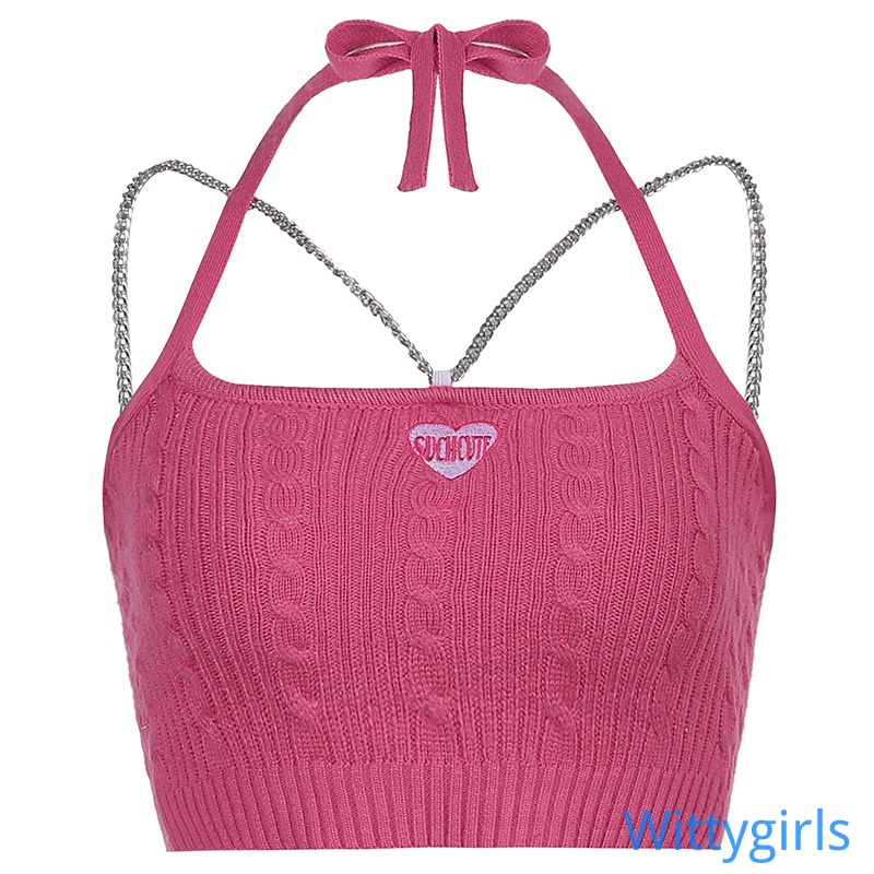 Áo Croptop Dệt Kim Sát Nách Thêu Họa Tiết Trái Tim Thời Trang Mùa Hè Cho Nữ