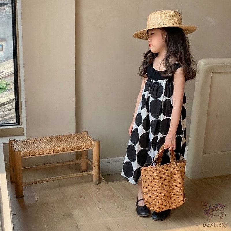 Áo liền quần Sát Nách Ống Rộng Họa Tiết Chấm Bi Thời Trang Mùa Hè Hàn Quốc Cho Bé Gái