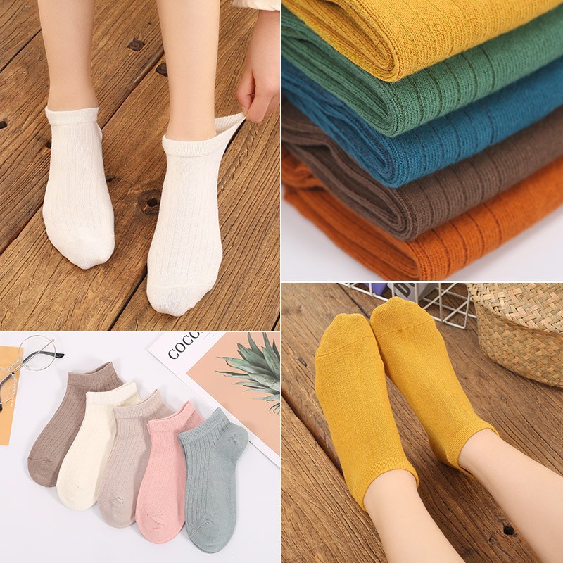 Tất len tăm cổ ngắn chất cotton mềm mịn kiểu dáng Hàn Quốc, vớ unisex