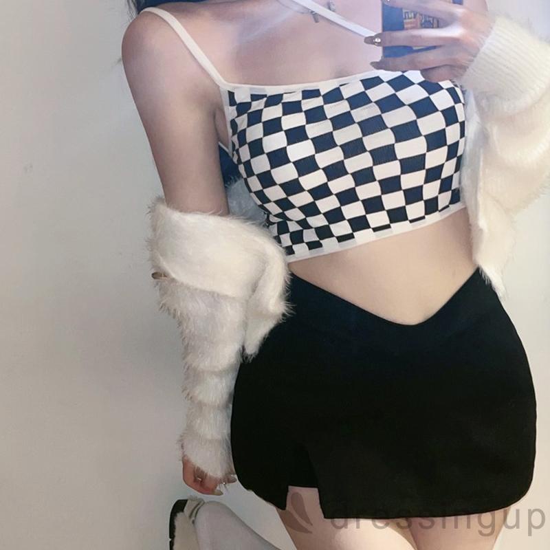 Áo Croptop Hai Dây Họa Tiết Kẻ Sọc Cho Nữ