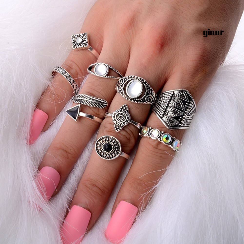 Set 10 Nhẫn Đeo Khớp Ngón Tay Phong Cách Boho Cho Nữ